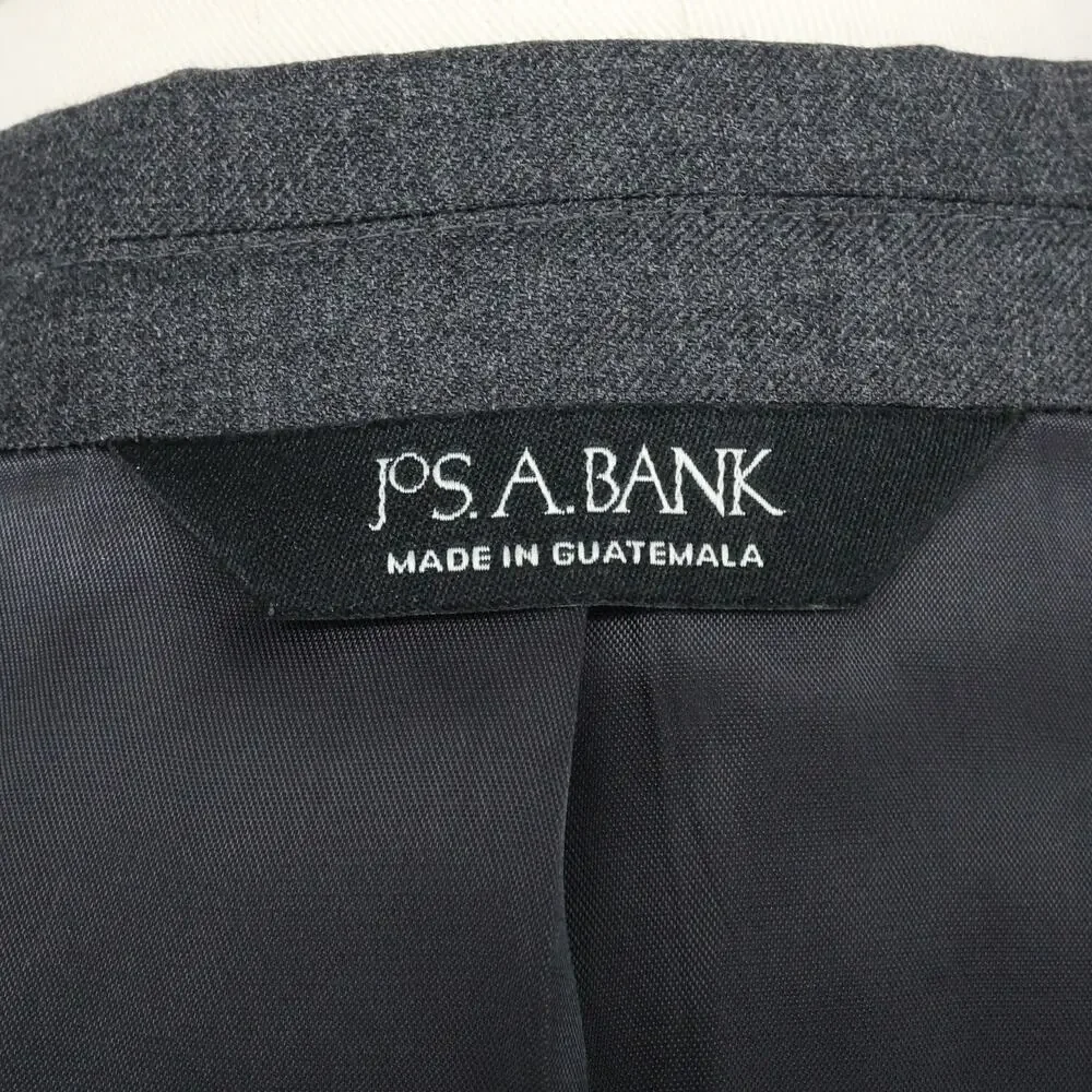 Jos A Bank Sport Coat Mens 46R Gray Wool Tweed Lined Blazer Jacket Preppy